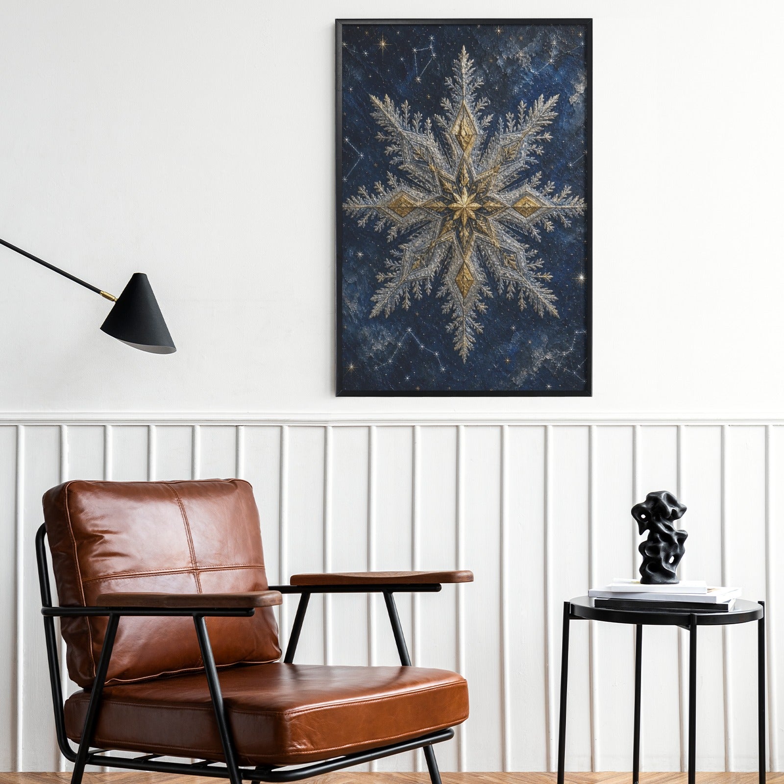 A Rich and Rich Blue Nordic Snowflake Framed Art Print Black Framed Art Print 24×36inch - Rich and Rich Homeopportunities