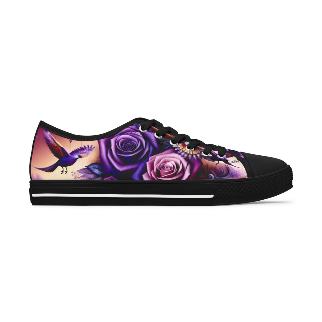 R&RH Purple Floral Art Women's Low Top Sneakers with vibrant floral design