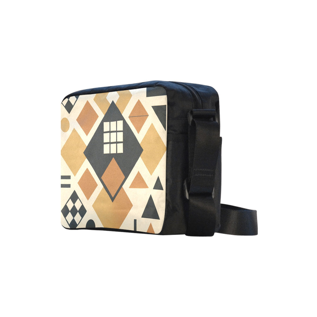 Men's earthtone geometric shapes classic nylon crossbody messenger bag