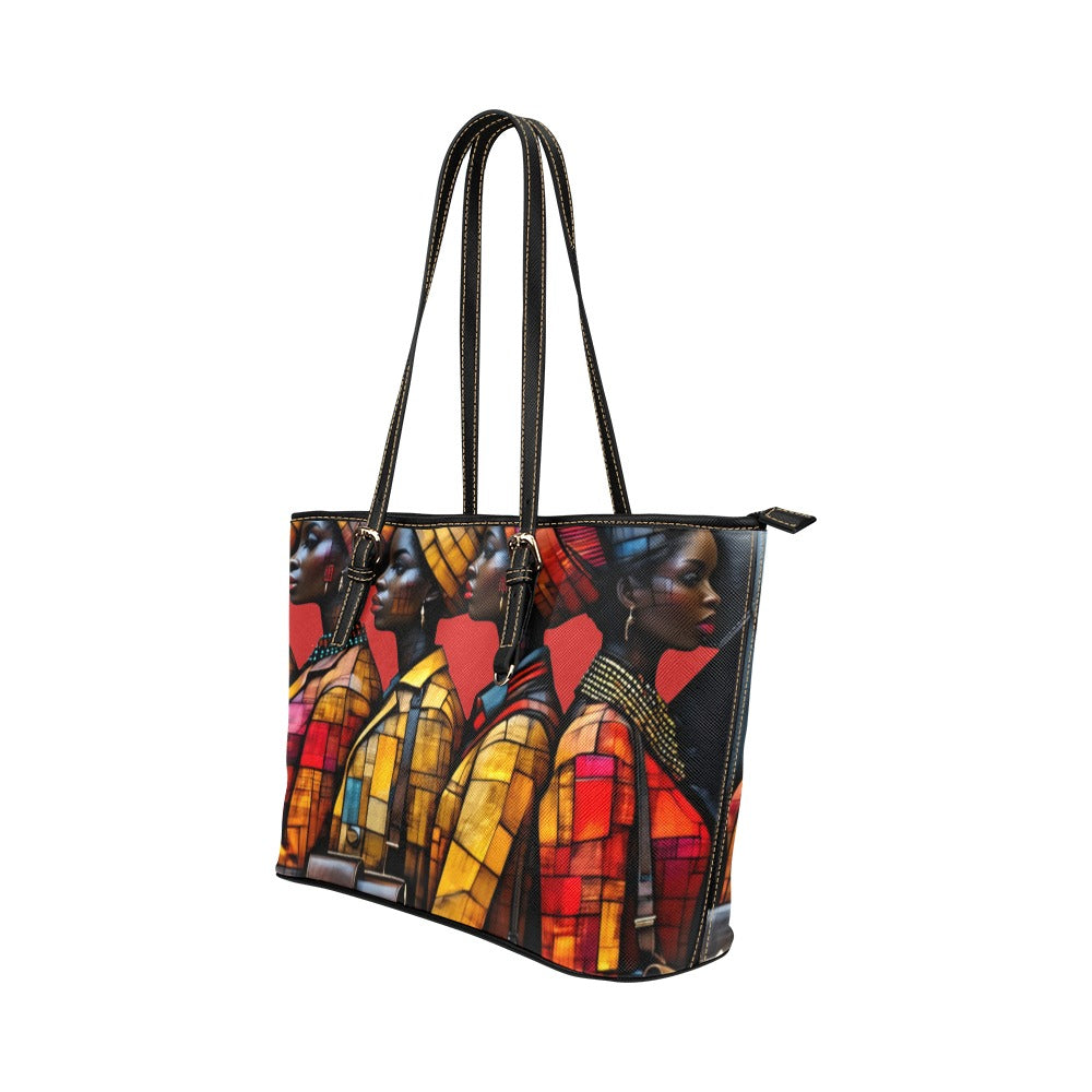 R&RH 6888th Women's Black Multi PU Leather Large Tote Bag with zipper pockets