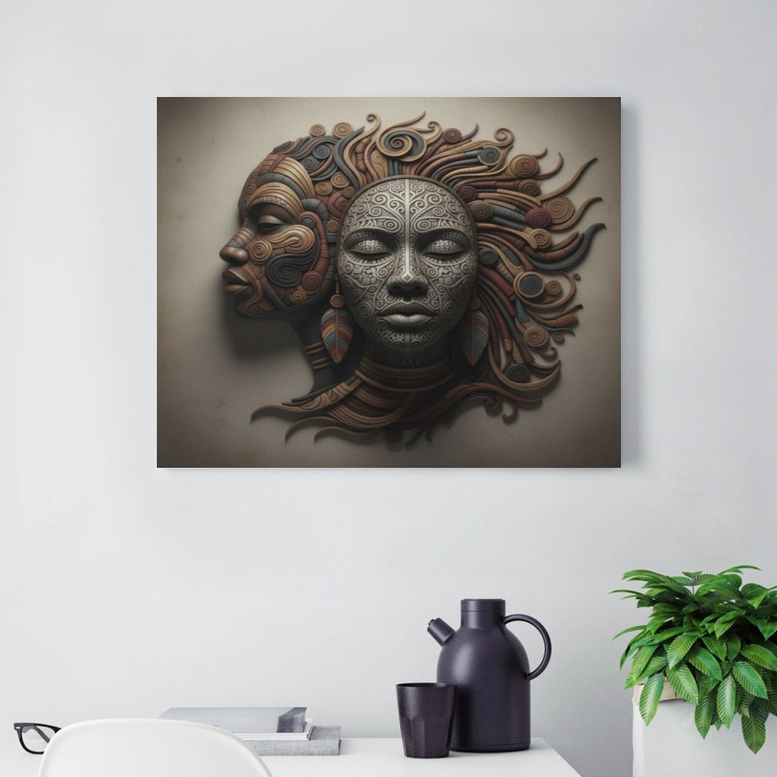 16 x 20 framed canvas print featuring earthy-toned faces with textured relief — additional view 6