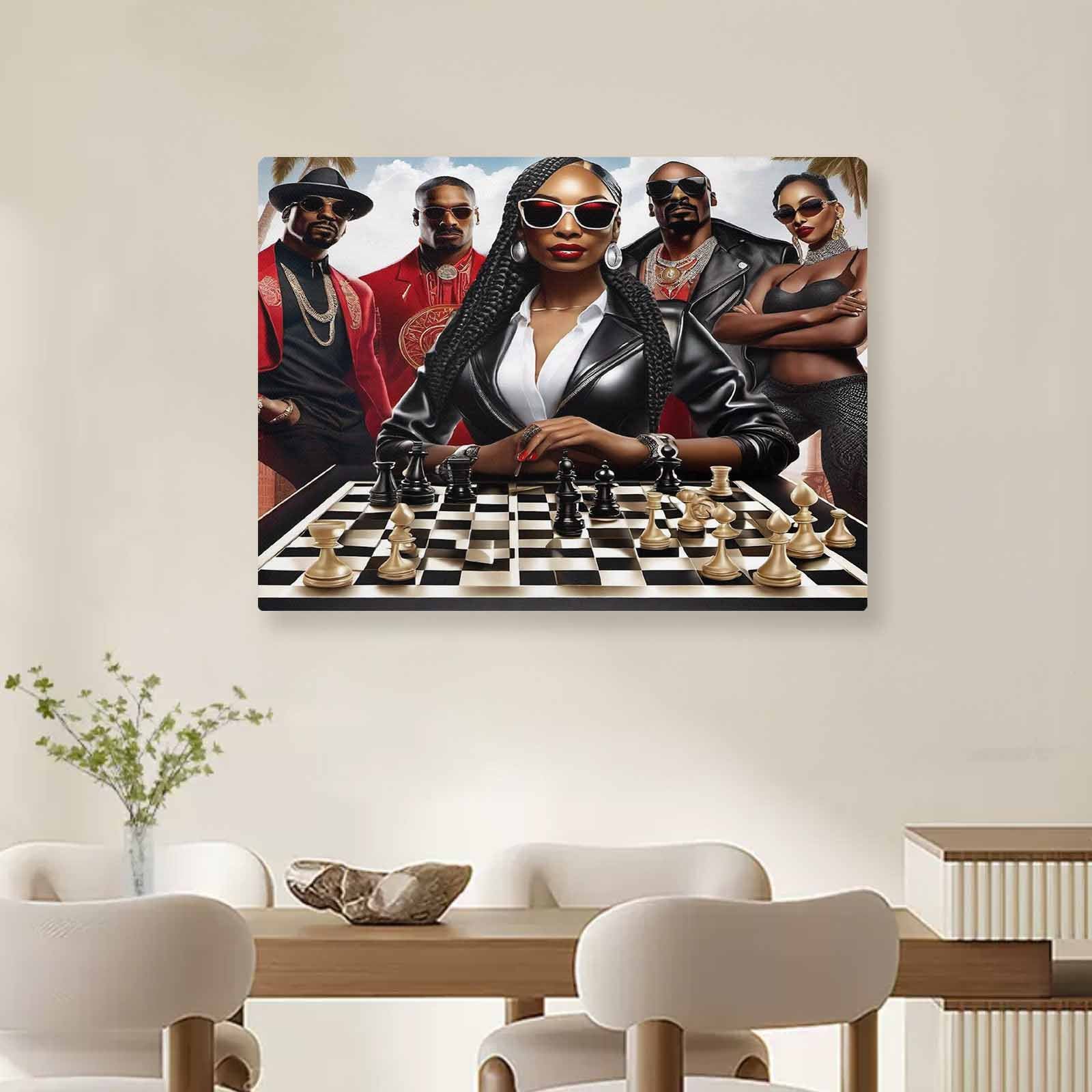 32 x 24 canvas wall art titled 'The Chess Game' featuring a chessboard scene — side view