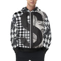 R&RH Black and White Checker Men's Long Sleeve Hoodie with drawstring hood and kangaroo pocket