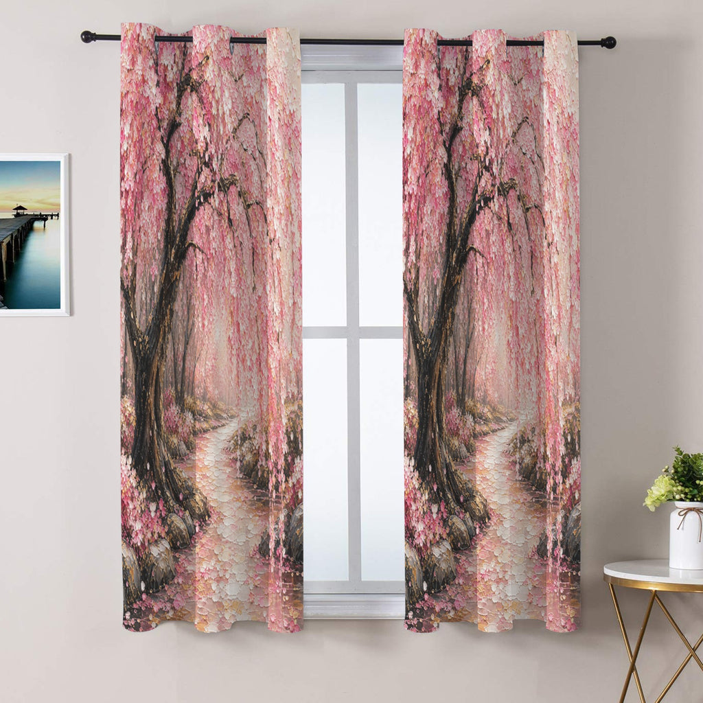 Japanese Cherry Blossom Blackout Fabric Grommet Curtain 43 x 63 inch (Set of 2)