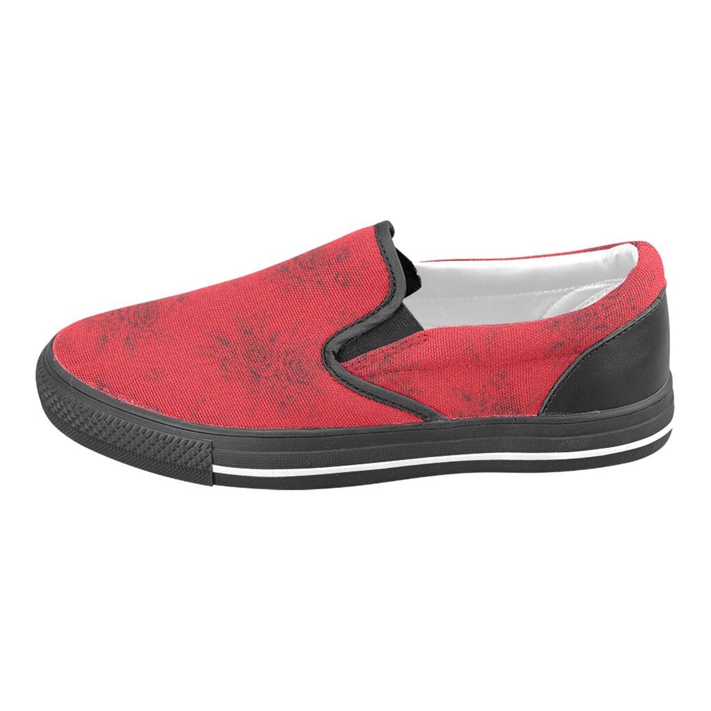 Rich and Rich Red Roses Women’s Slip On Canvas Shoes | Floral Casual Sneakers for Women