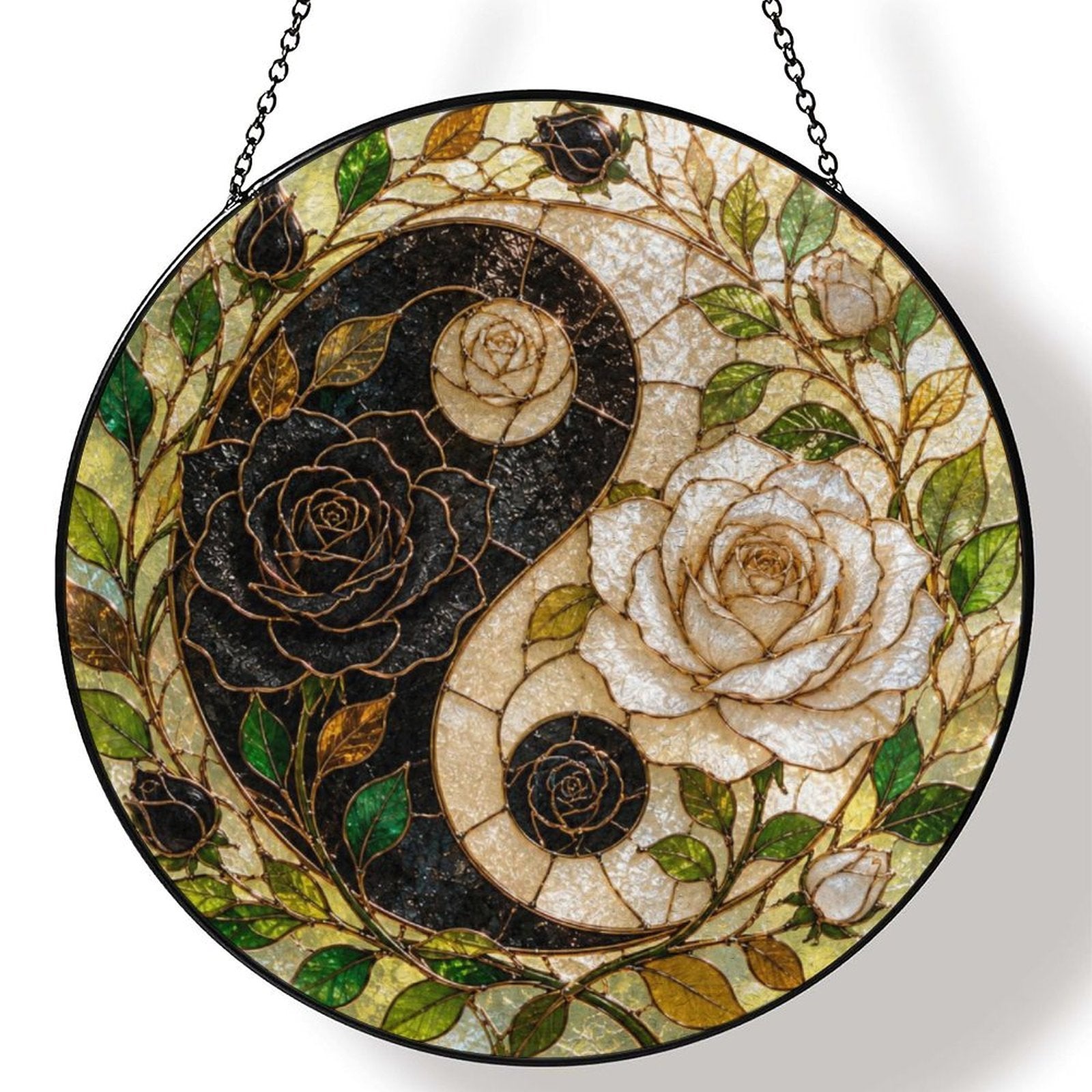 Rich and Rich Harmony Heritage Yin Yang Roses Glass Suncatcher - Rich and Rich Homeopportunities