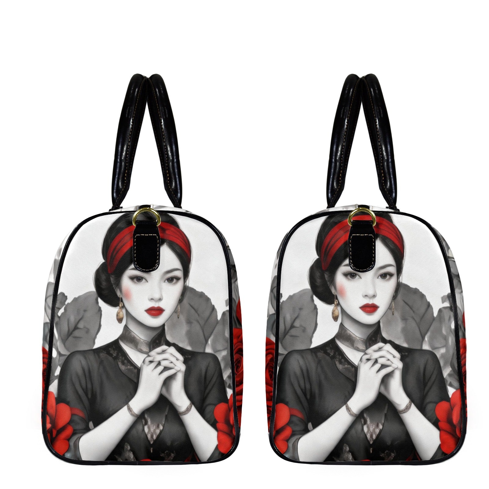 Rich and Rich Red Roses Leather  Large Capacity Travel Bag with PU Leather Handles for Gym, Weekend Trips & Everyday Travel
