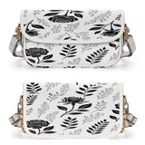 White shoulder handbag with black rose floral line-art, gold chain detail, and magnetic flap — additional view 7