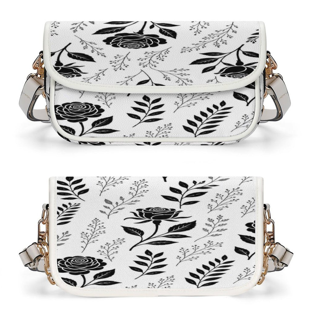 Rich and Rich Black Rose Noir Floral Flap Women's White Shoulder Handbag - Rich and Rich Homeopportunities