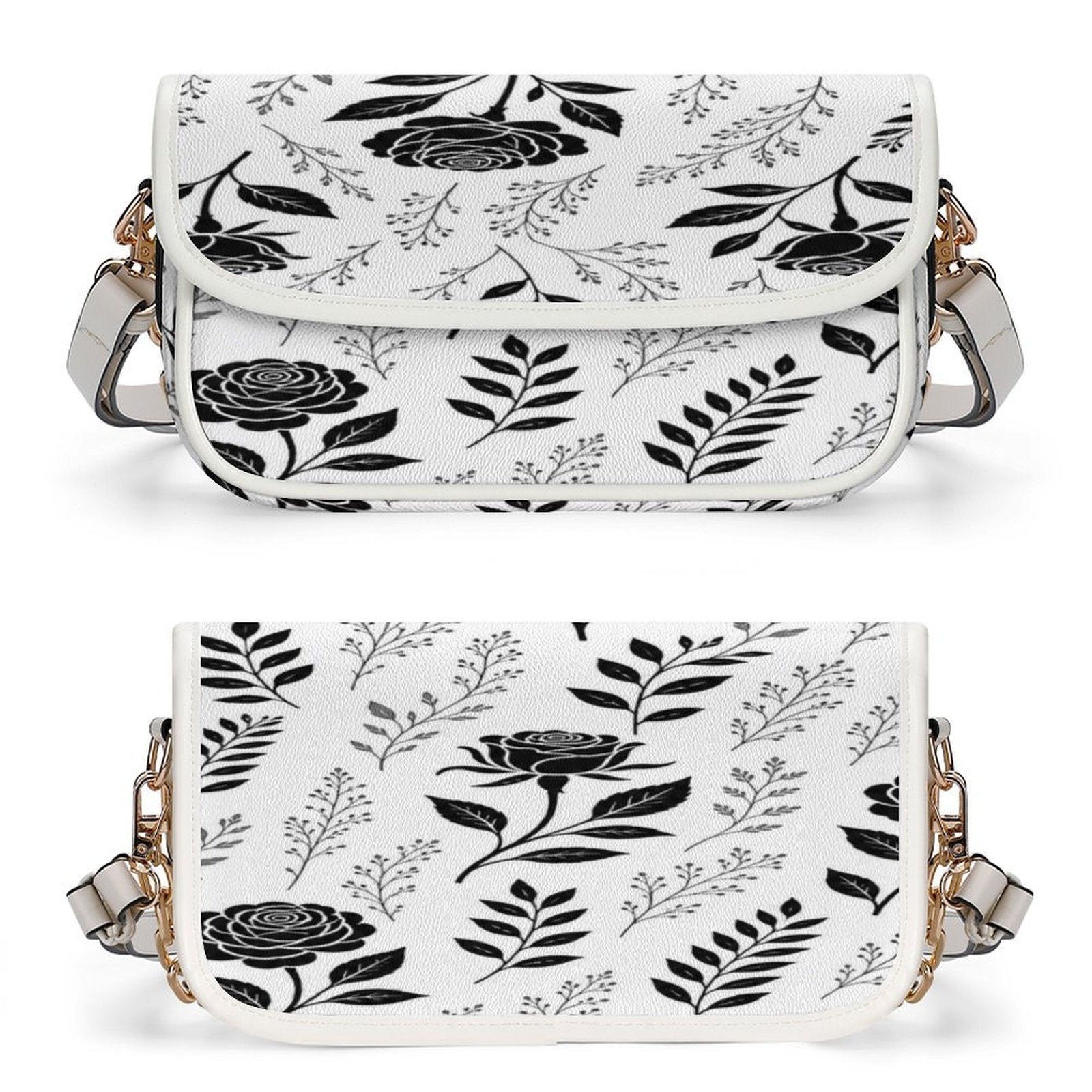 Rich and Rich Black Rose Noir Floral Flap Women's White Shoulder Handbag - Rich and Rich Homeopportunities