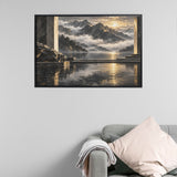 Rich and Rich Charcoal Mountain Sanctuary at Dawn Framed Art Work 36×24inch