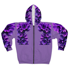 Load image into Gallery viewer, Floral Purple Unisex Zip Hoodie - Cozy and Stylish for All Occasions
