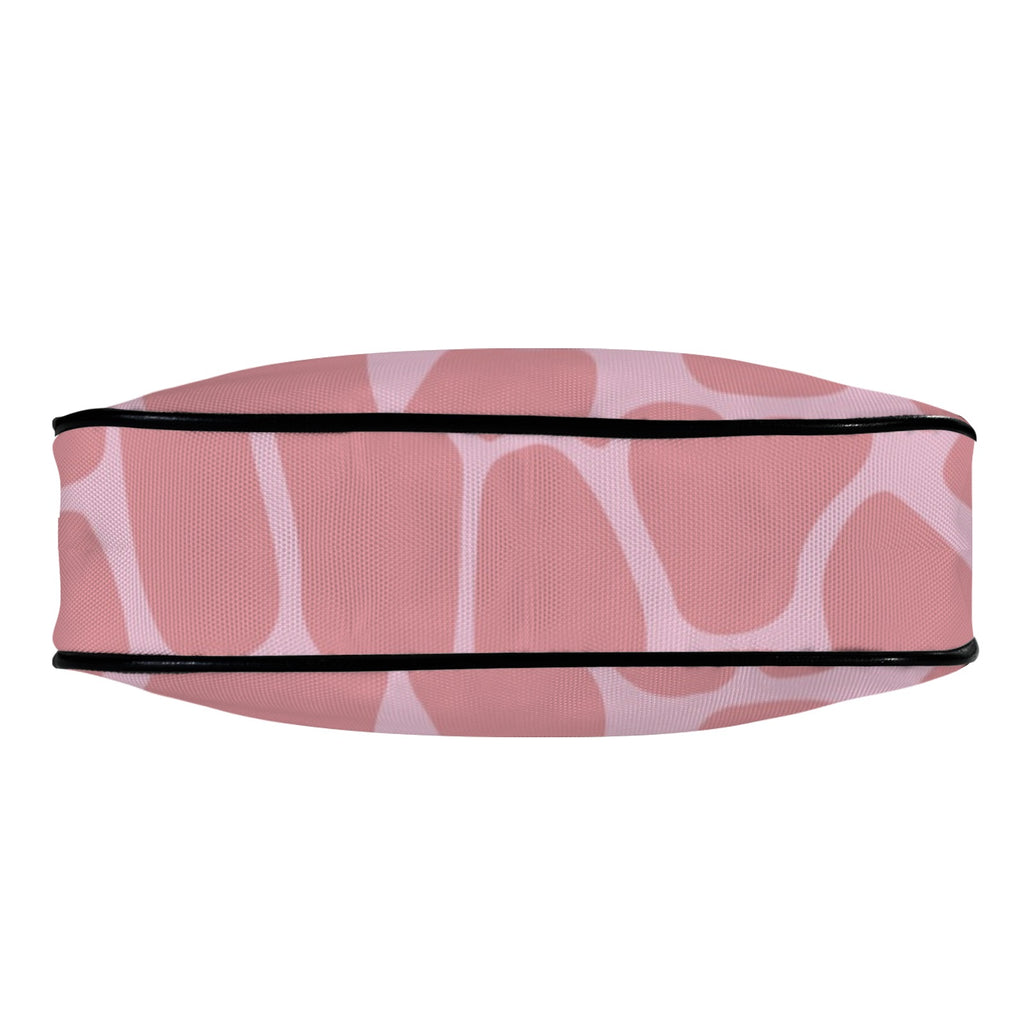 R&RH Pink Safari Print Women's Shoulder Bag with black strap and leather-edged trim