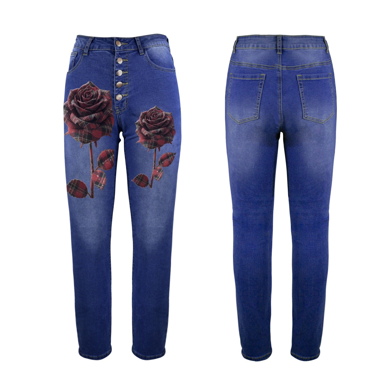 Rich and Rich Red Plaid Rose Women's Jeans Women's Jeans (Front Printing) (Model L75)