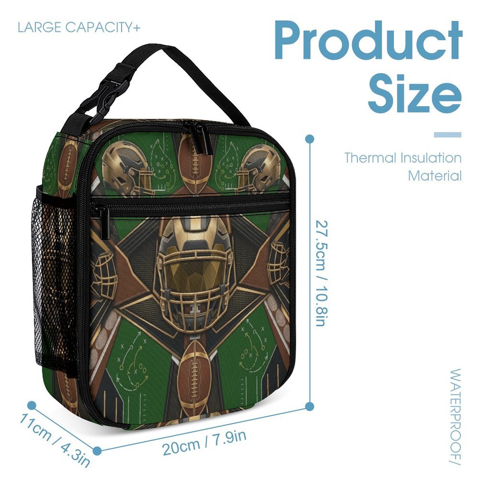 Green football‑themed backpack with matching insulated lunch bag and pencil case, sport graphic — additional view 8