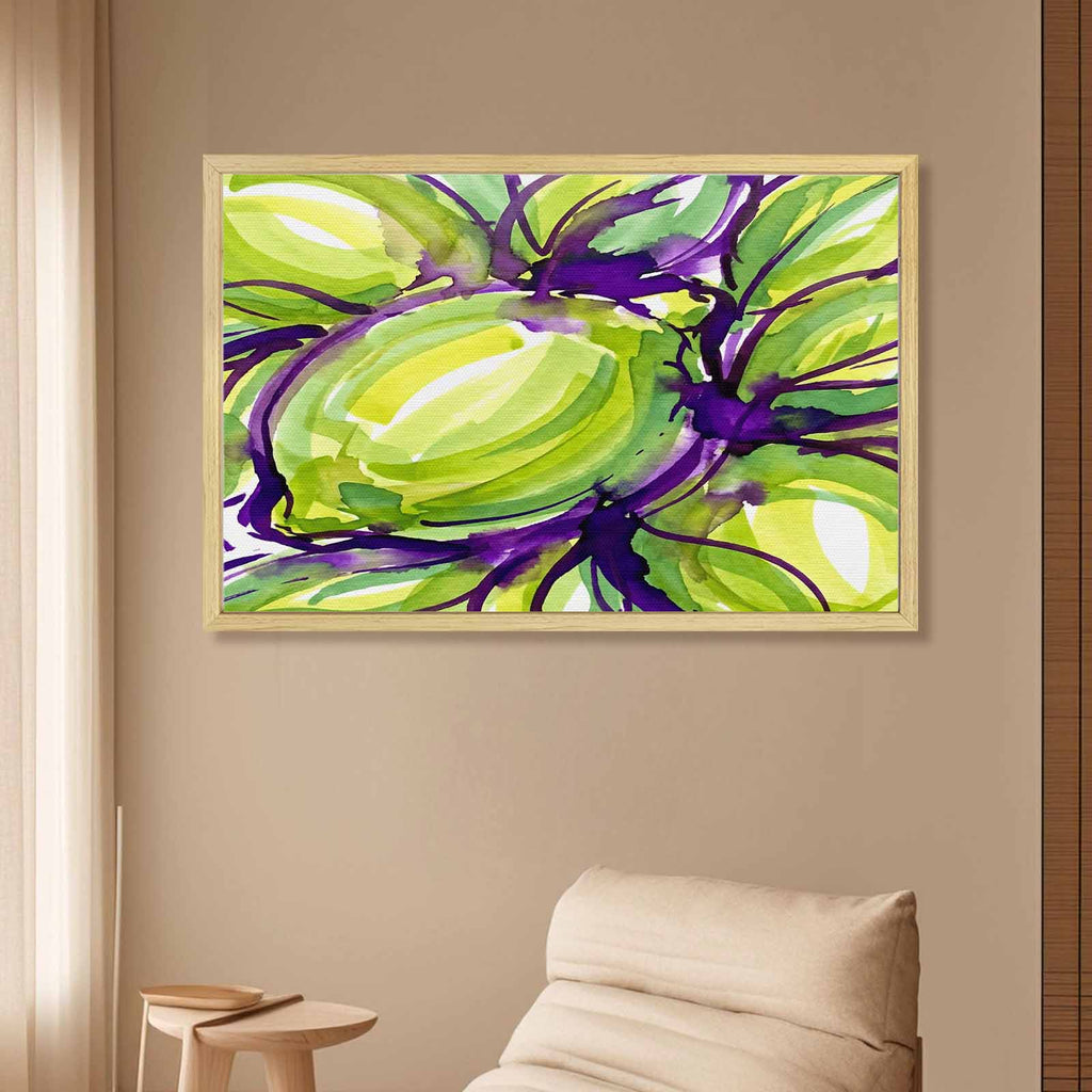 Rich and Rich Verdant Vines Watercolor Natural Wood Frame Painting | 36×24 Inch Canvas Wall Art