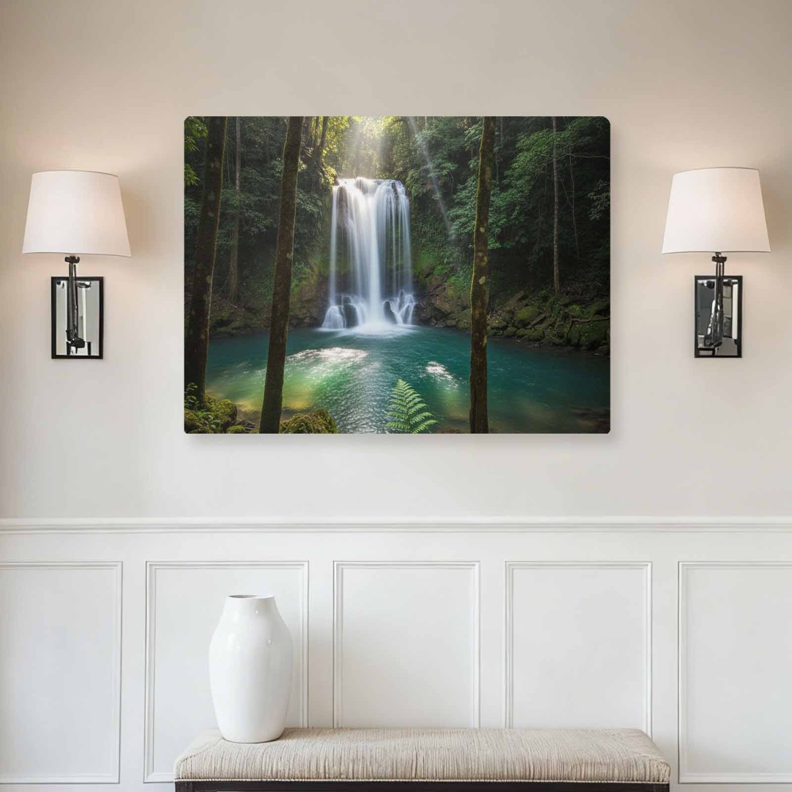 Rich and Rich 32x24 canvas wall art featuring a vibrant waterfall scene