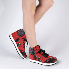 Load image into Gallery viewer, R&amp;RH Chess Game Women&#39;s High Top Black and Red Sneakers
