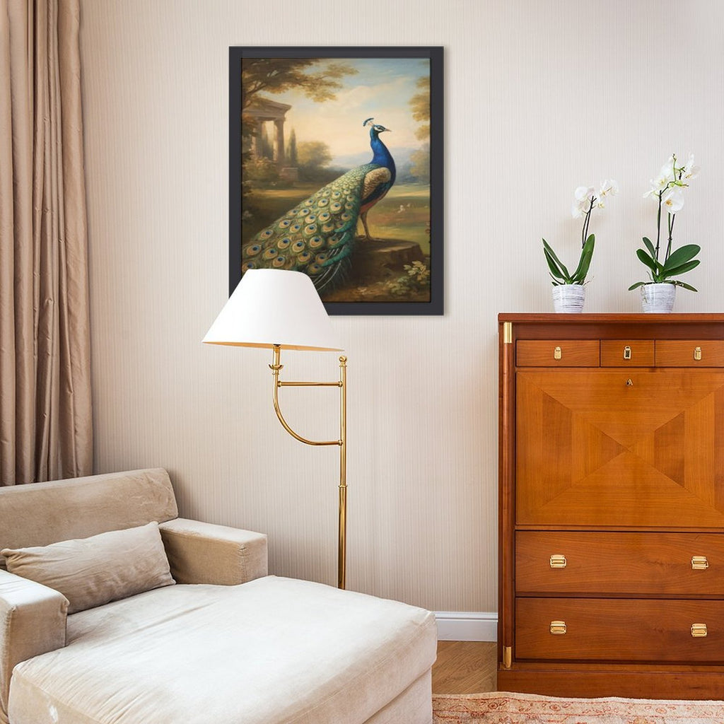 Rich and Rich Peacock Home Wooden Frame Painting with vibrant peacock design 30x40cm