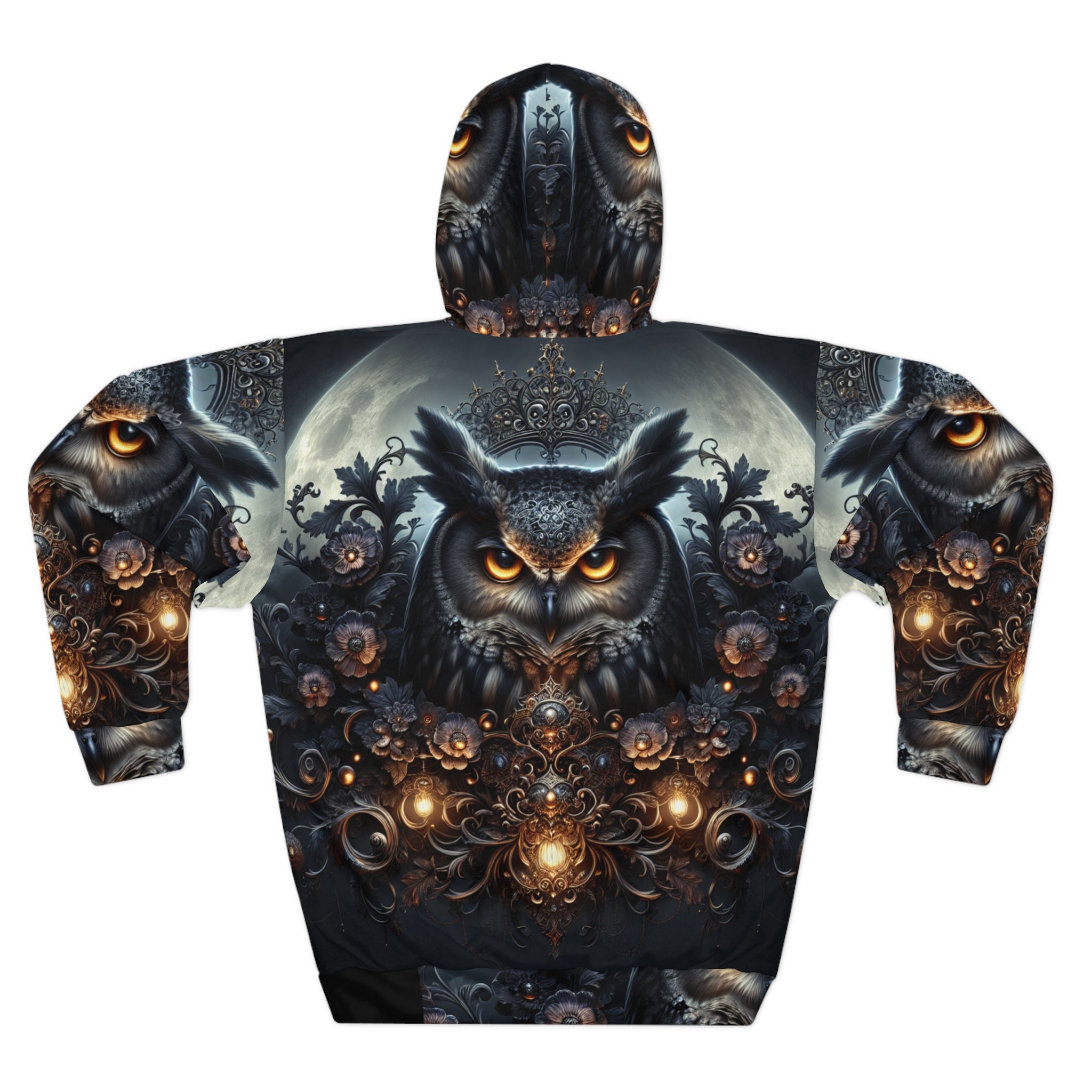 Owl Spirit AOP Pullover Hoodie | Unisex Cozy Sweatshirt for Nature Lovers, Great Gift for Birthdays, Halloween, or Everyday Wear