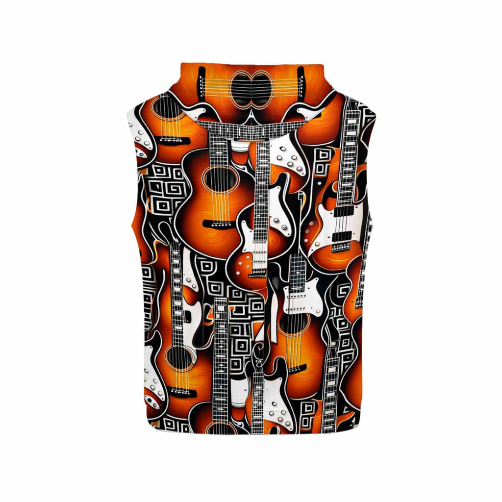 Rich and Rich Women's Orange Pattern Guitar Graphic Sleeveless Hoodie