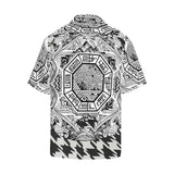 Black and white abstract patterned men's short-sleeve shirt with notch lapel and boxy fit — additional view 7