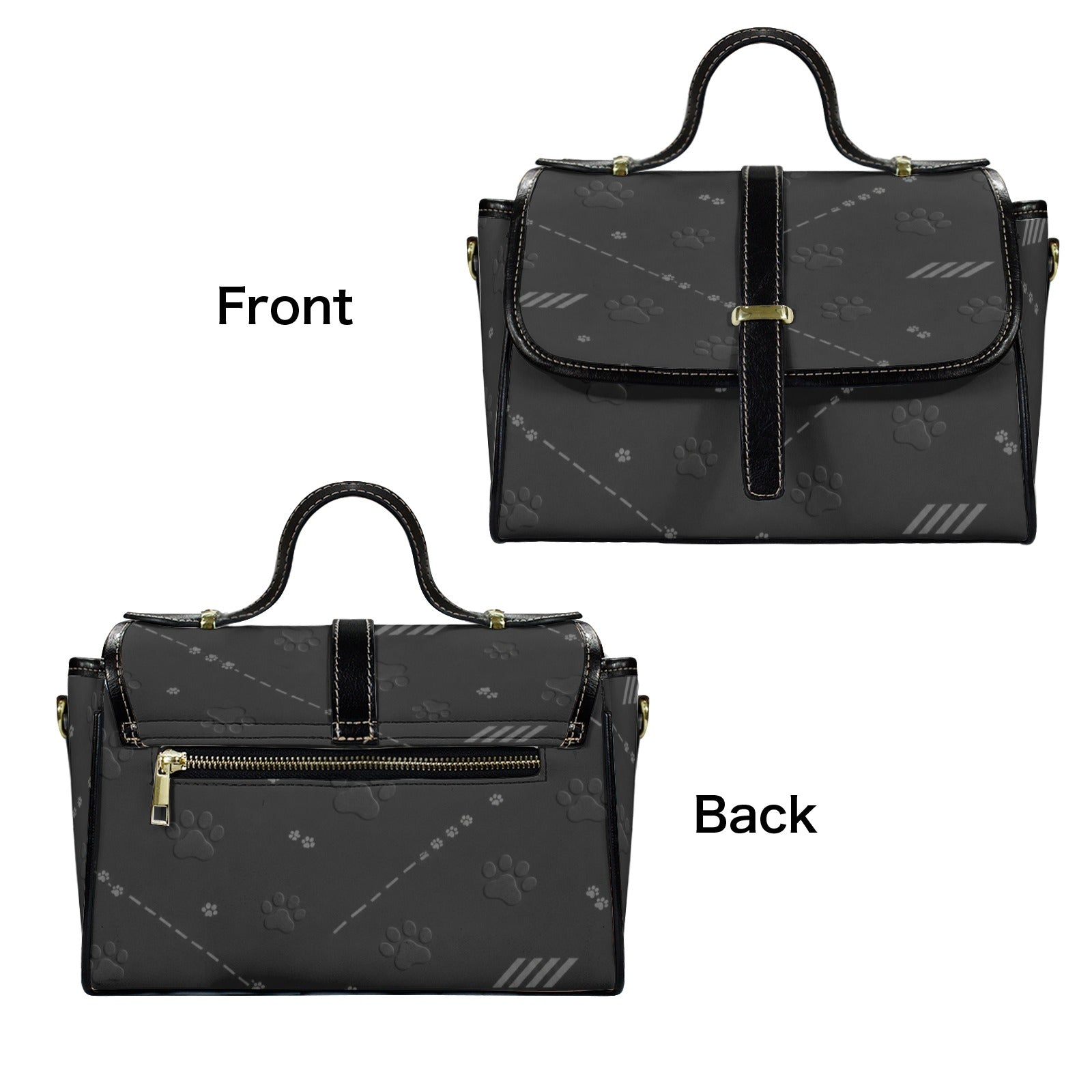 Women's black PU leather satchel with paw motif, top handle and adjustable shoulder strap — additional view 8