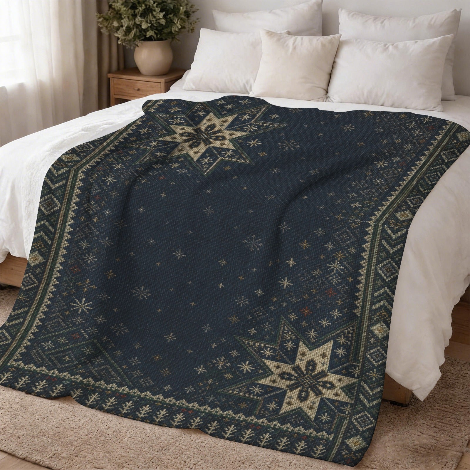 Rich and Rich Nordic Snowflake Sherpa Fleece Throw 60 x 80 - Rich and Rich Homeopportunities