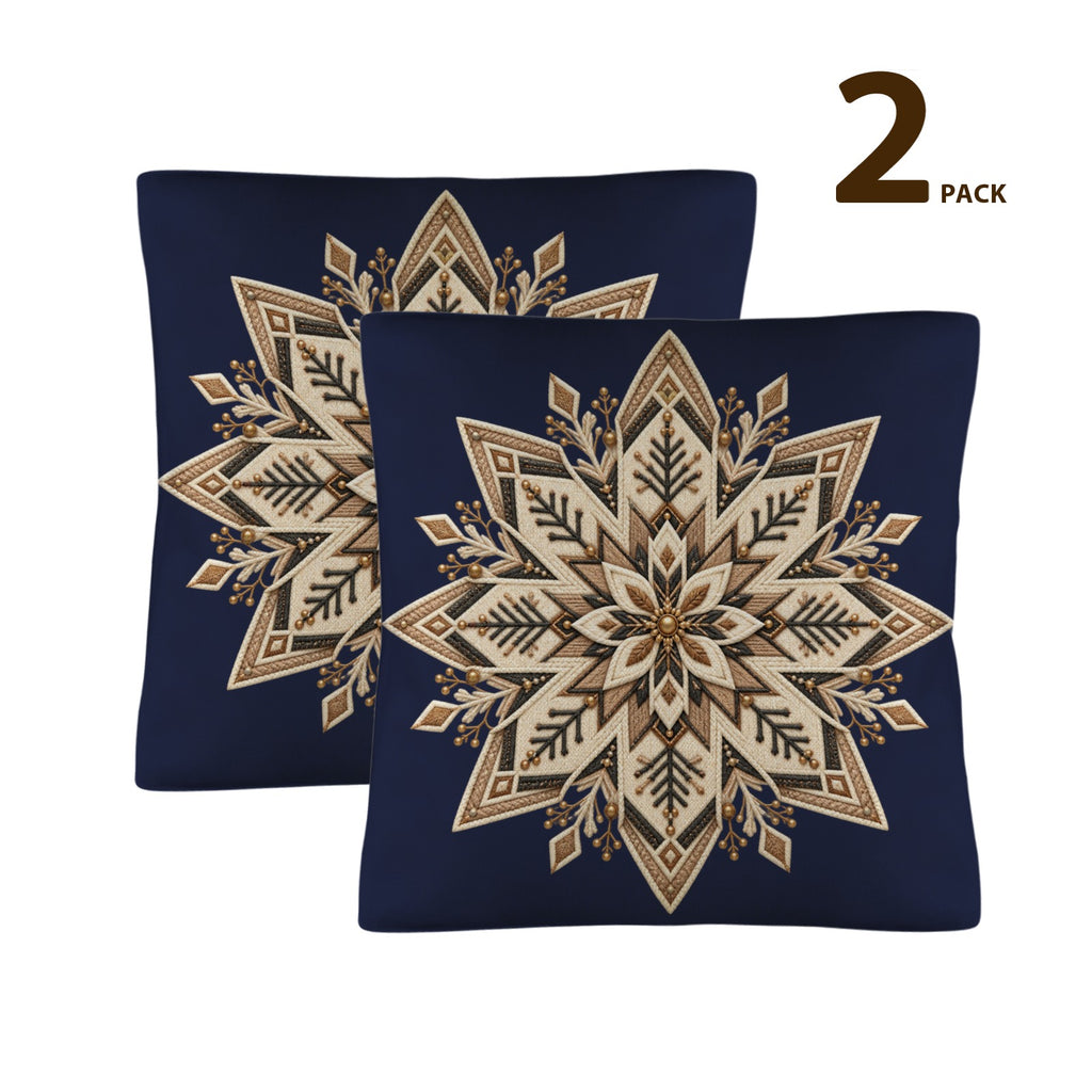 Rich and Rich Navy Blue Nordic Snowflake Linen Pillows with Pillow Core 18 x 18 Set of Two - Rich and Rich Homeopportunities