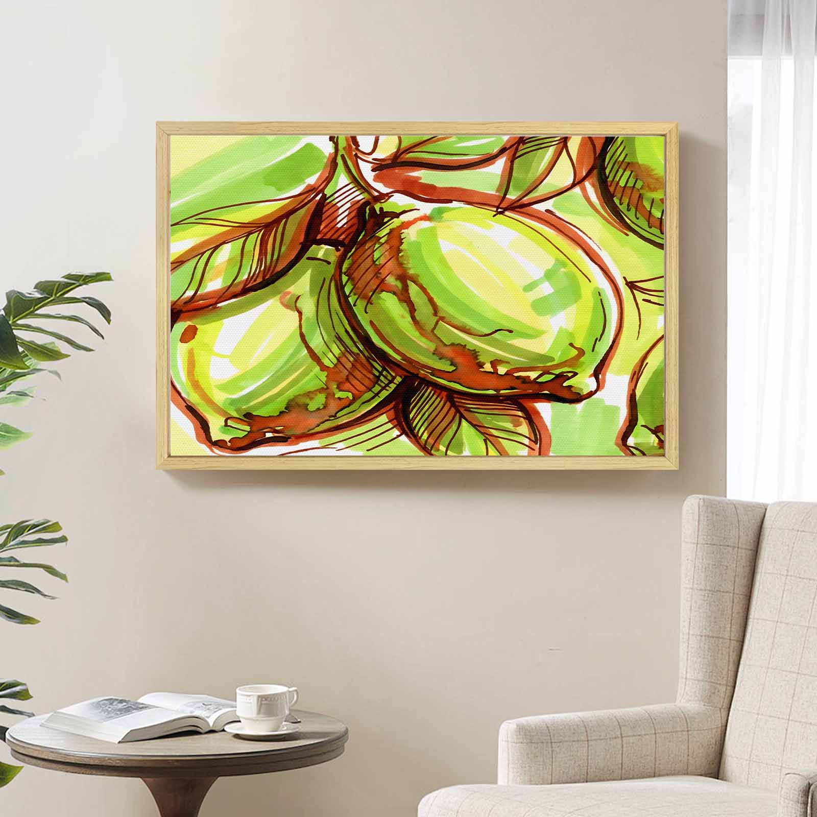 Rich and Rich Tropical Sketch  Natural Wood Frame Painting