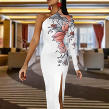 Load image into Gallery viewer, Half sleeve split dress One-Shoulder Slit Maxi Dress
