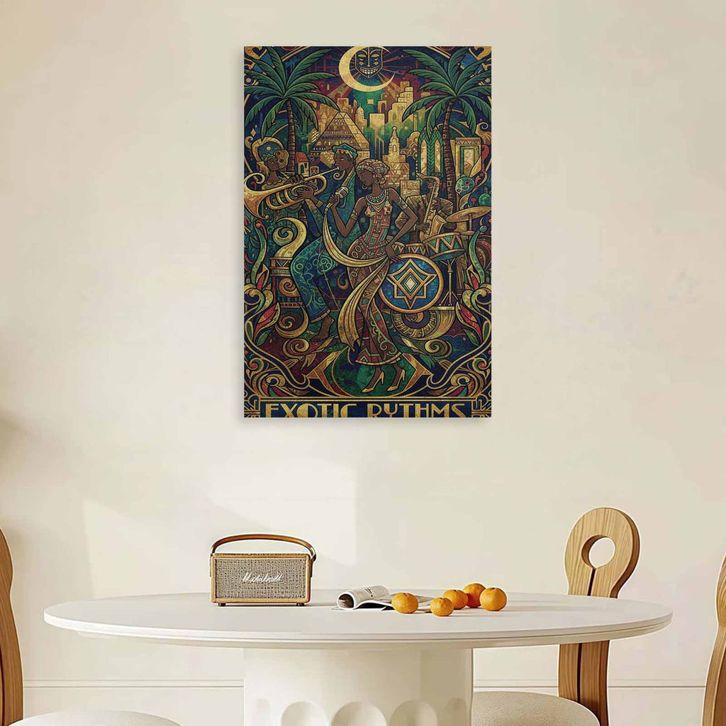 Rich and Rich Hunters Green Exotic Rhythms 24x36 canvas wall art with vibrant green and exotic patterns