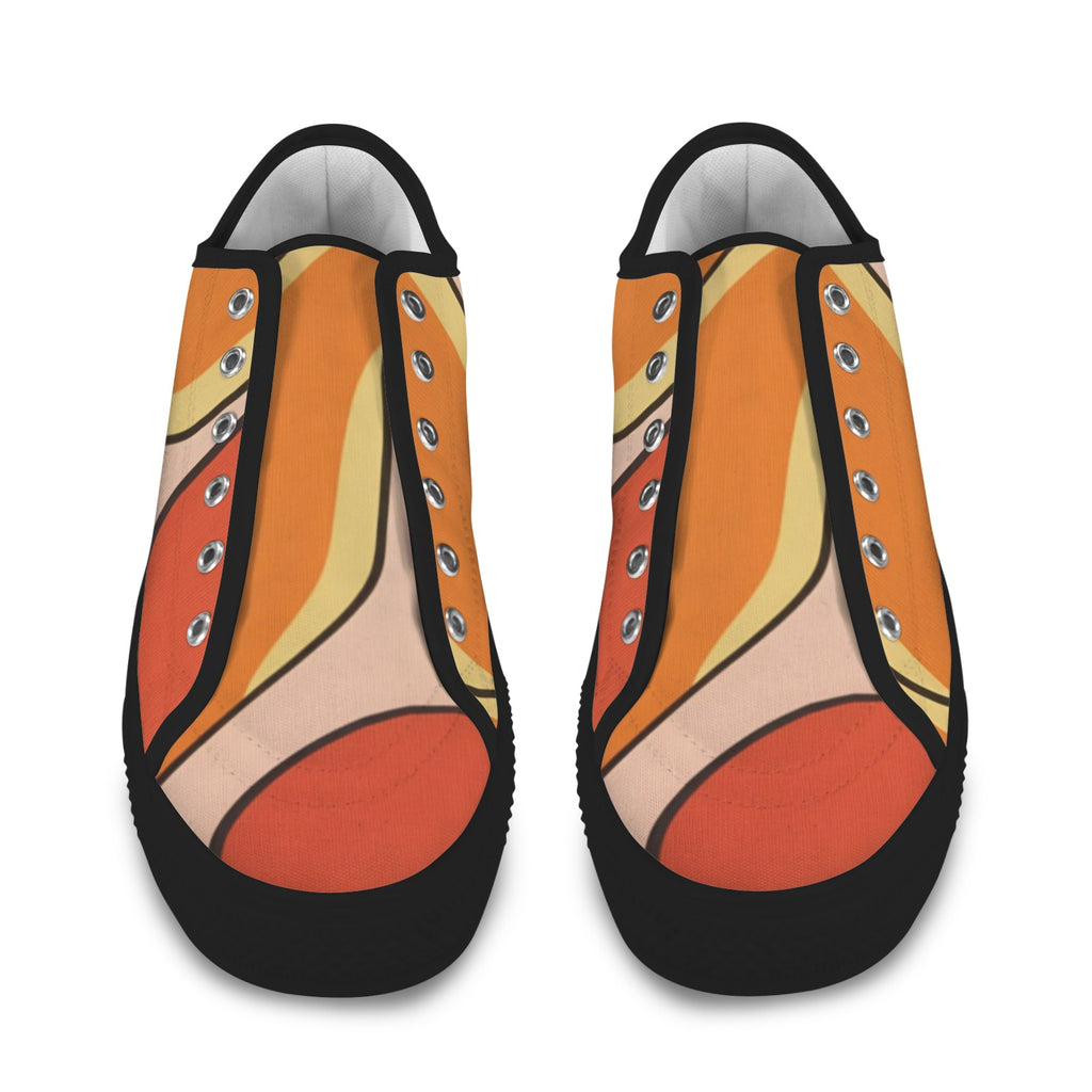 Rich and Rich Orange Abstract Women's Seattle Low Top Sneakers with black sole