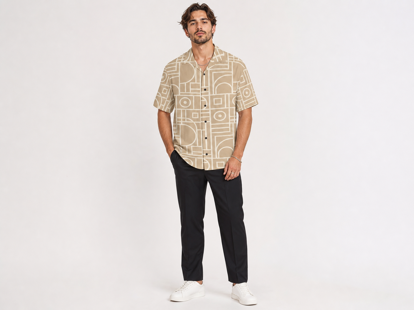 Rich and Rich Men's Beige Vertex Designer Shirt