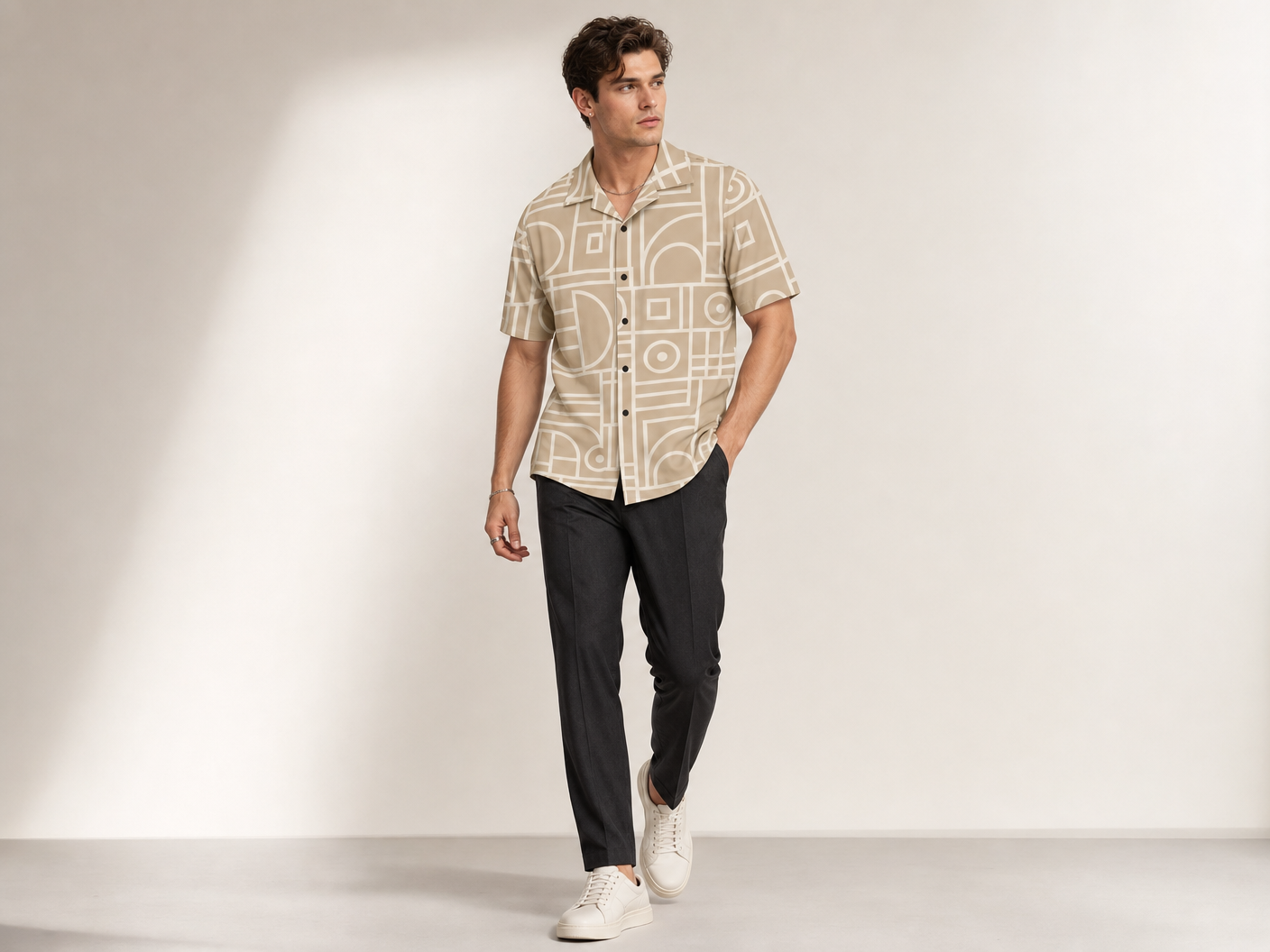 Rich and Rich Men's Beige Vertex Designer Shirt