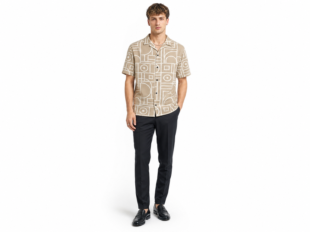 Rich and Rich Men's Beige Vertex Designer Shirt