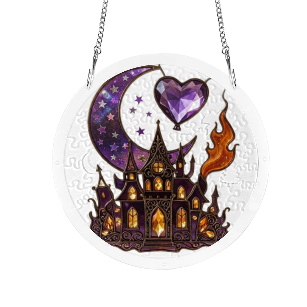 Rich and Rich Assembled Halloween Haunted House Round Acrylic Jigsaw Puzzle Window Ornament - Rich and Rich Homeopportunities