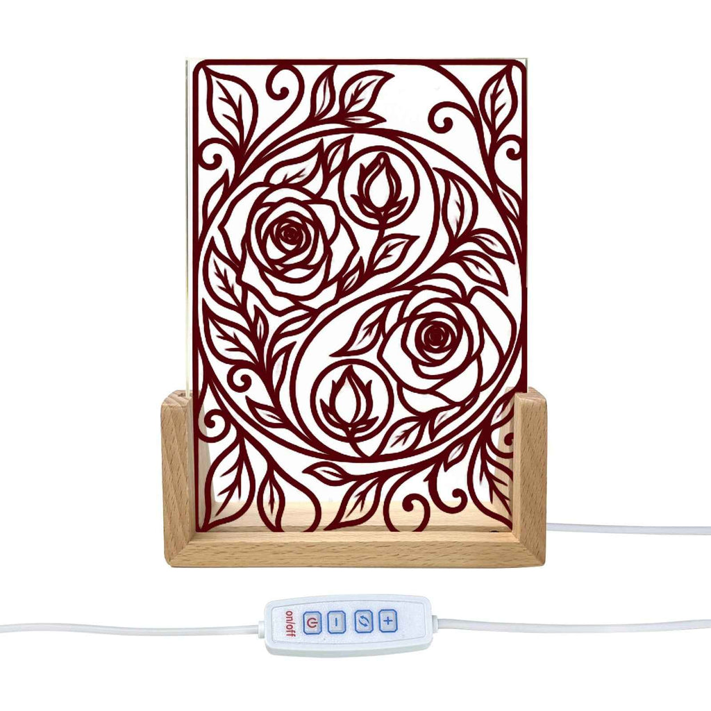 Rich and Rich Harmony Heritage Burgundy Floral Yin-Yang Acrylic Night - Rich and Rich Homeopportunities