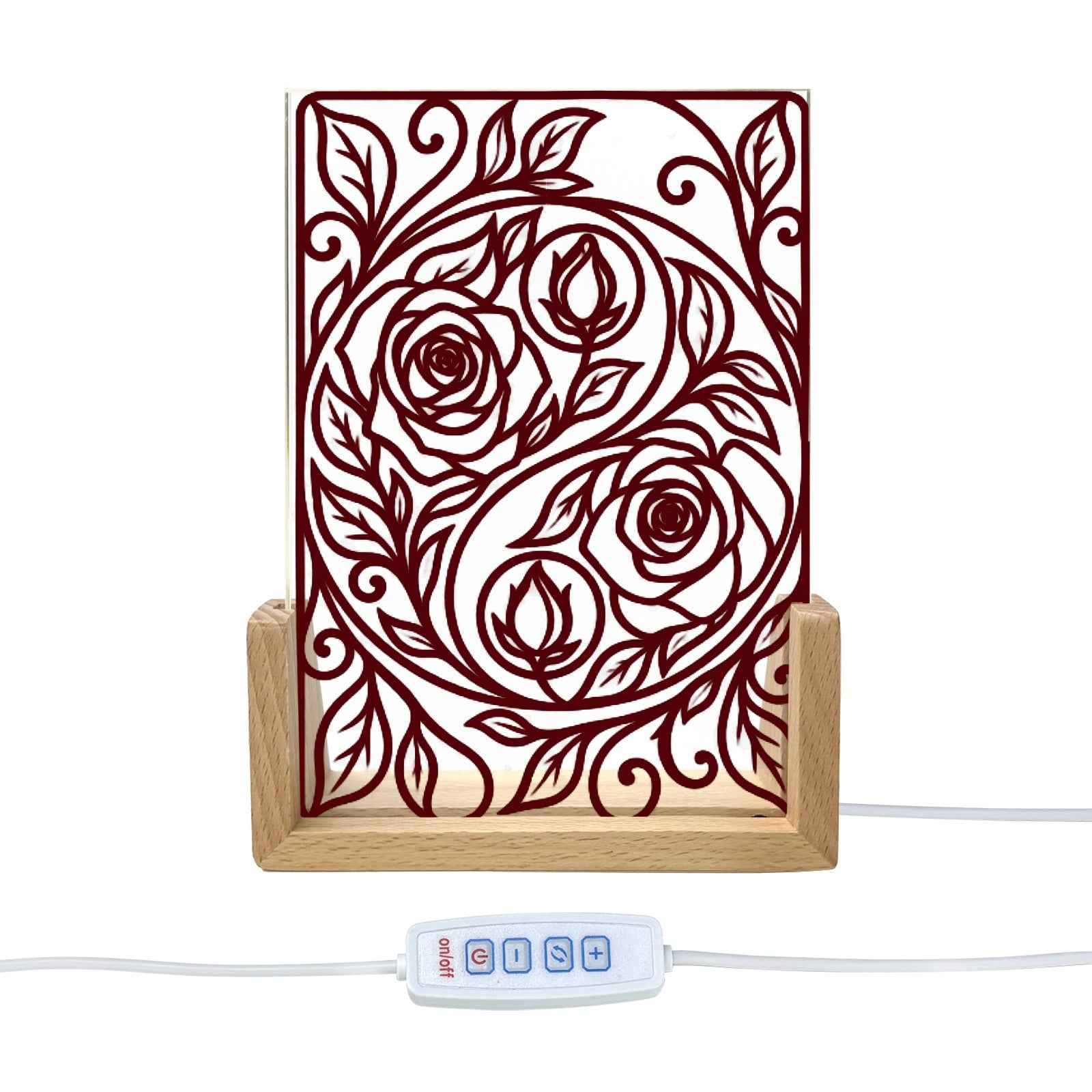 Rich and Rich Harmony Heritage Burgundy Floral Yin-Yang Acrylic Night - Rich and Rich Homeopportunities