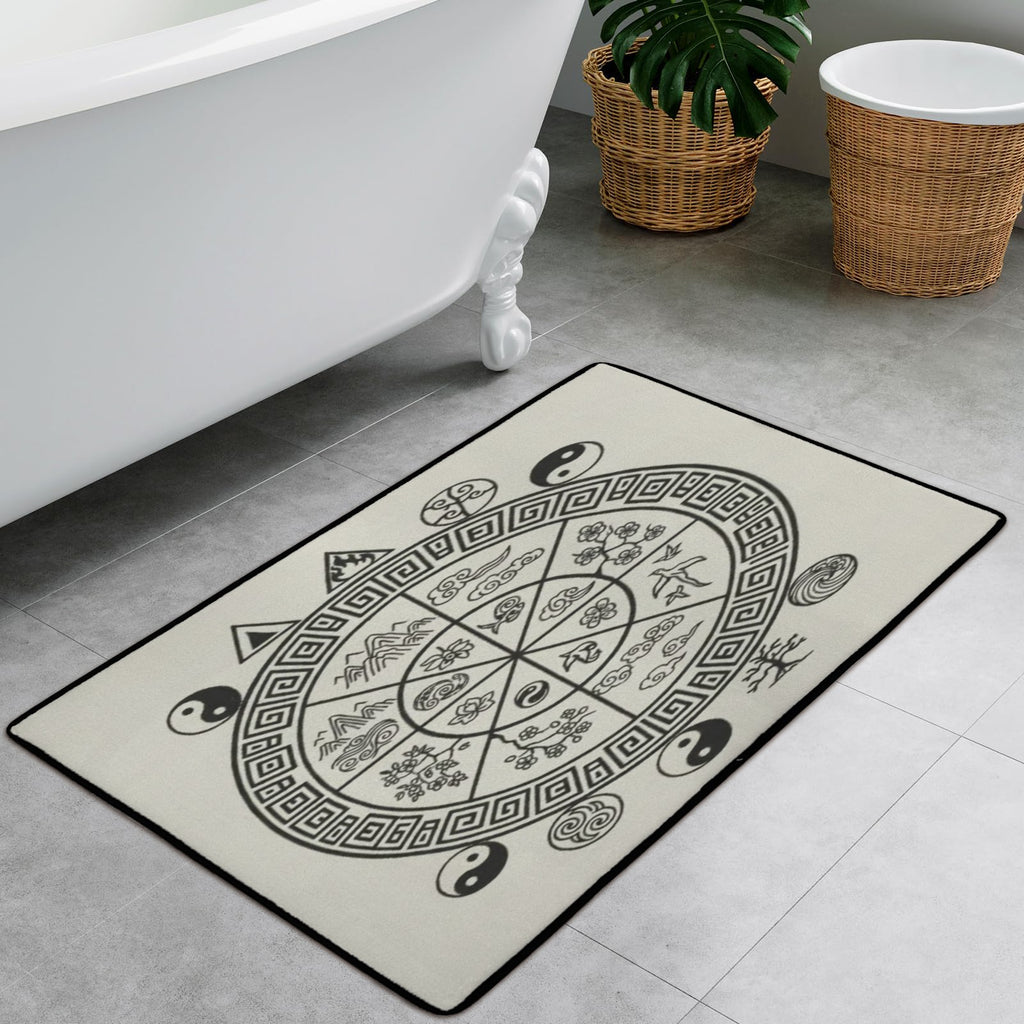 Rich and Rich Black White Feng Shui Area Rug with Black Binding 31x20 in modern home setting