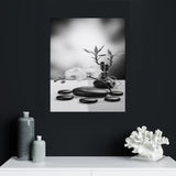 Vertical black and white canvas print with textured surface, 16x20 inches — side view