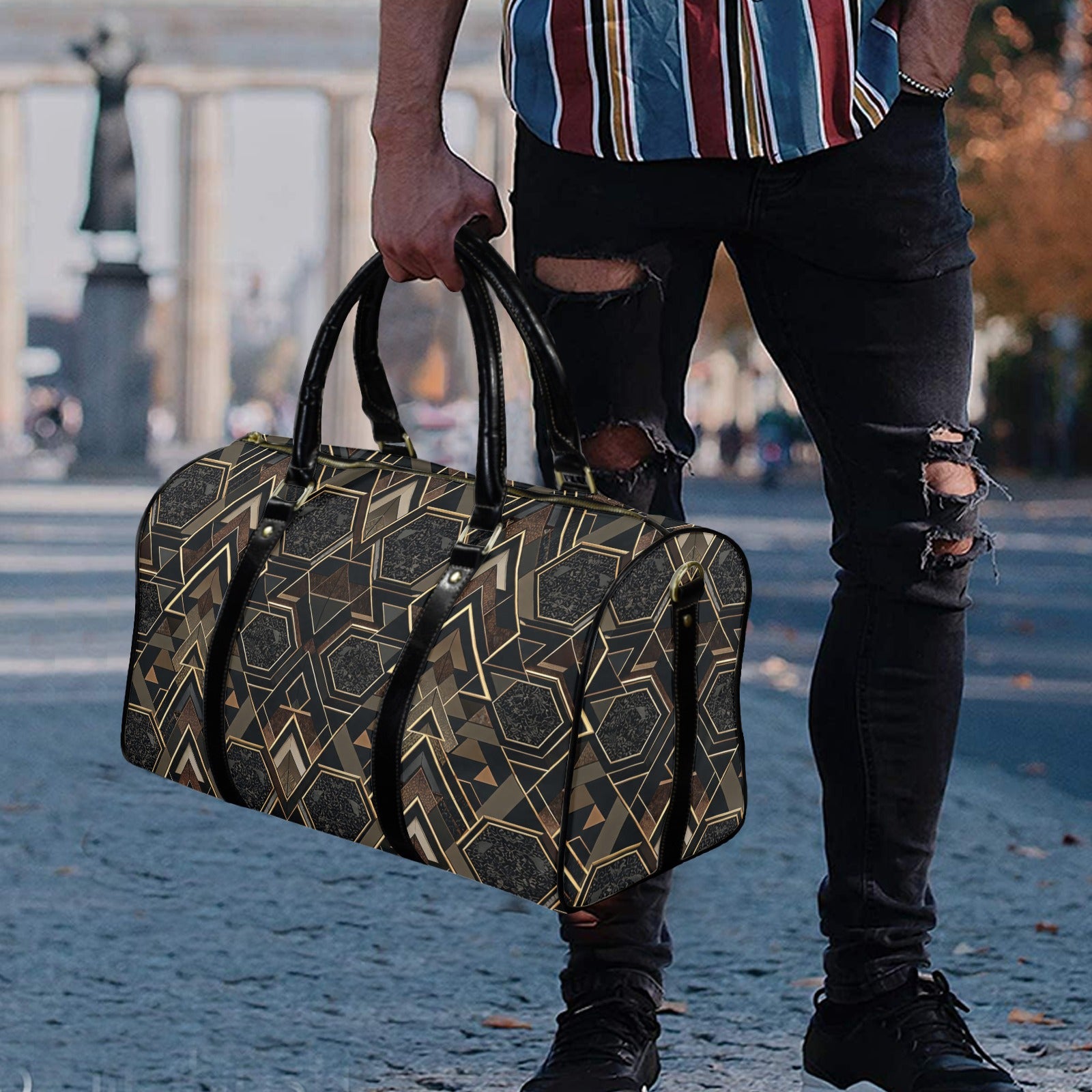 Rich and Rich Brown Apex Grid PU Leather Travel Bag for Gym, Weekend & Long-Term Travel