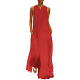 Sleeveless ankle-length red women's dress with slim fit and side pockets — additional view 6