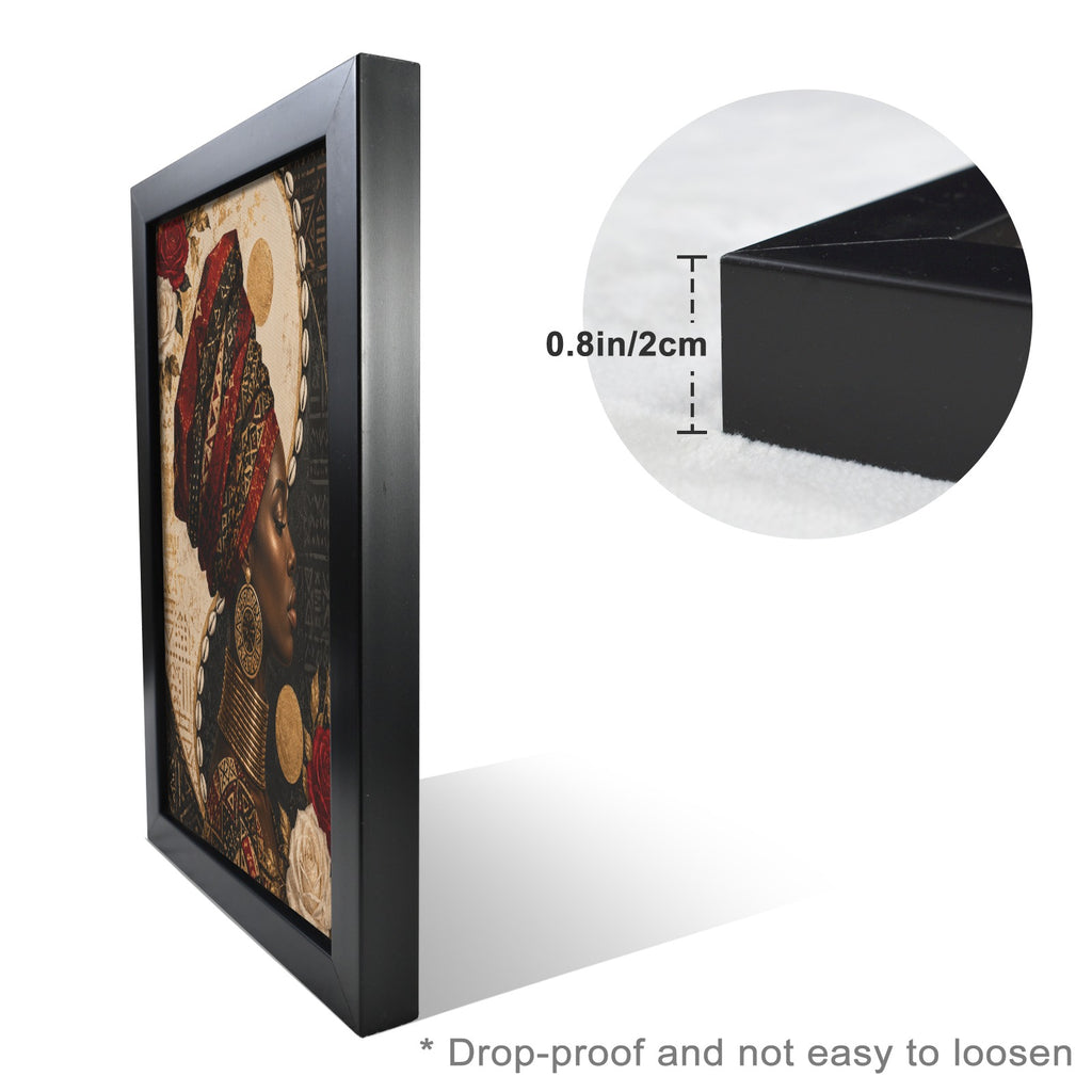 Side view of 0.8 inch thick black frame on custom canvas wall art showing durability