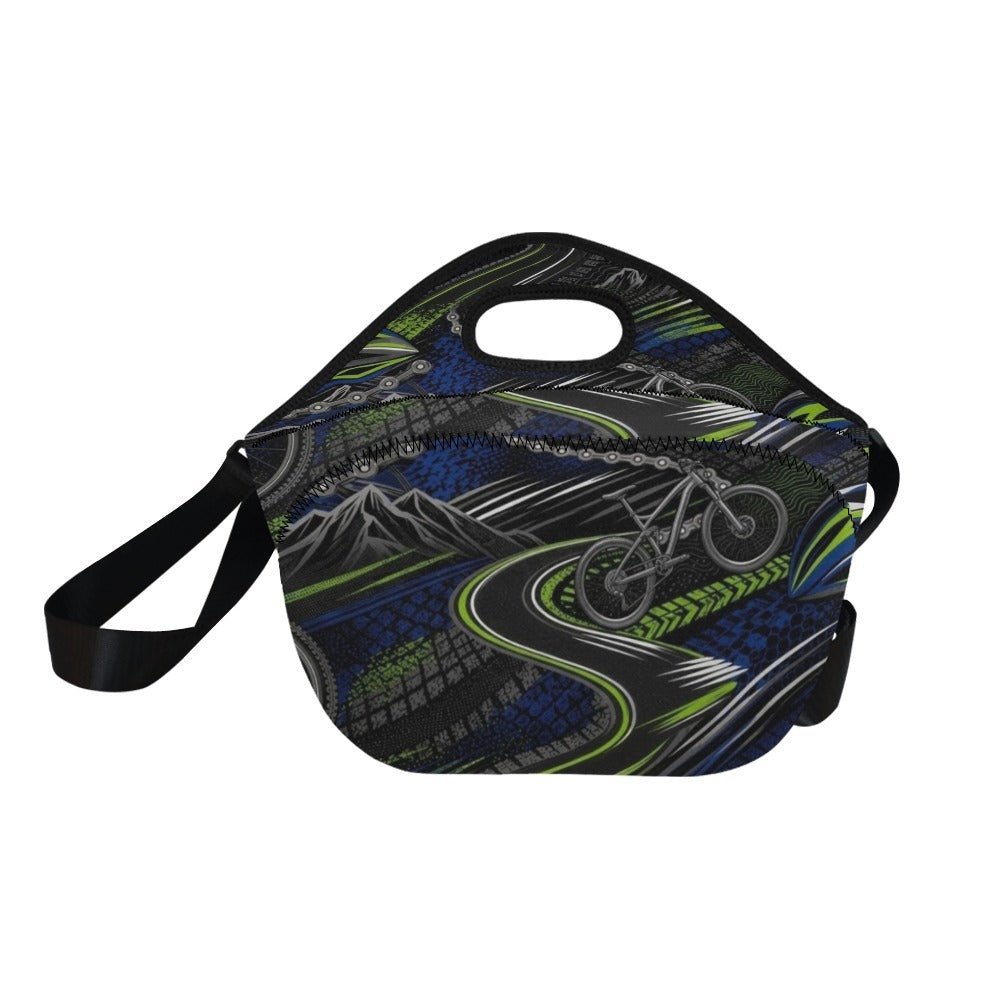 Black neoprene lunch bag with shoulder strap, top handle and cycling‑inspired design in large size — additional view 10
