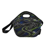 Black neoprene lunch bag with shoulder strap, top handle and cycling‑inspired design in large size — additional view 10