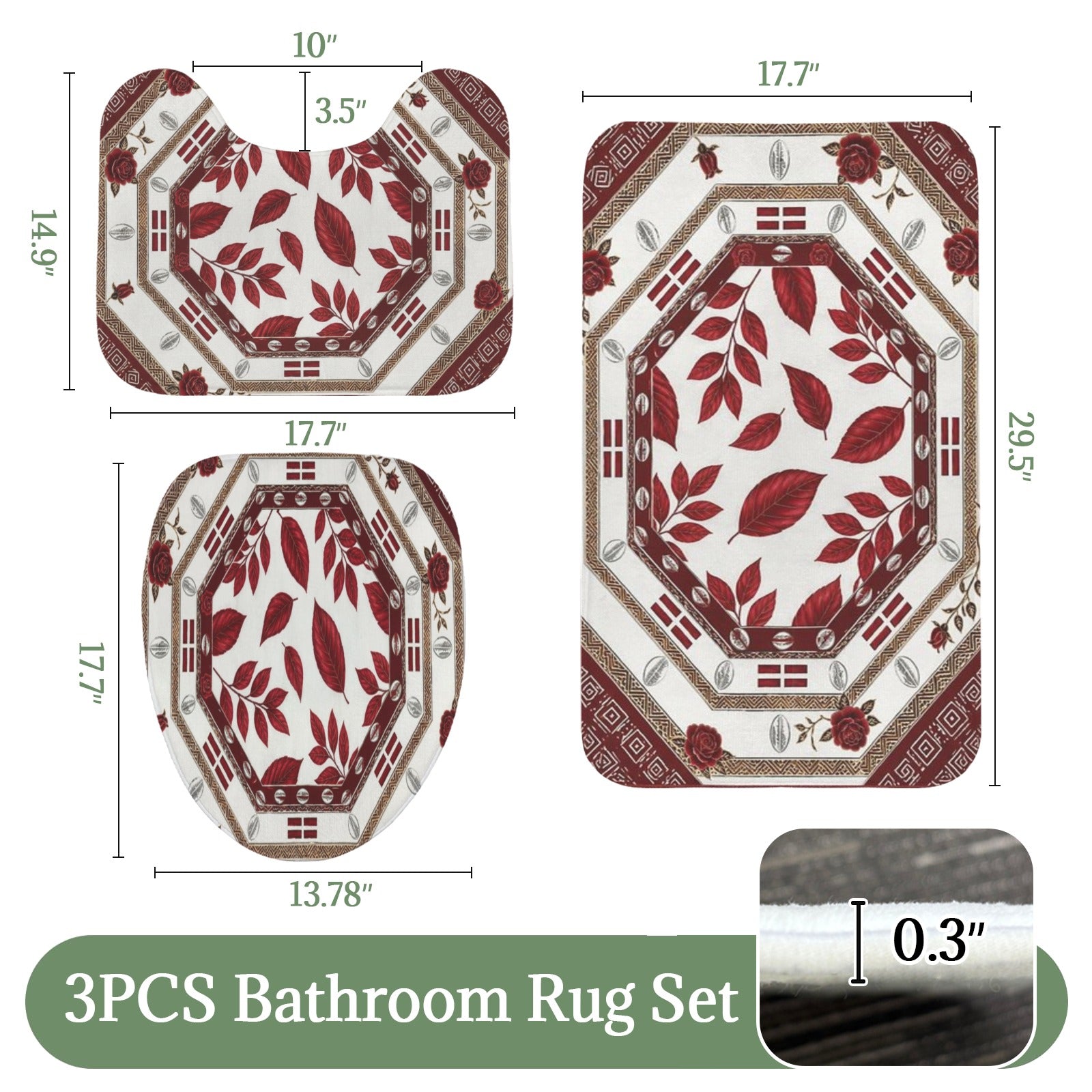 The Tribal Elegance Harmony Series – Crimson Oasis 3-Piece Bathroom Rug Set - Rich and Rich Homeopportunities