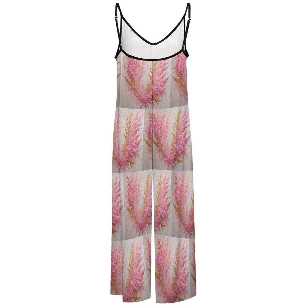 Women’s waterproof suspender jumpsuit with deep V-neck and loose trouser legs