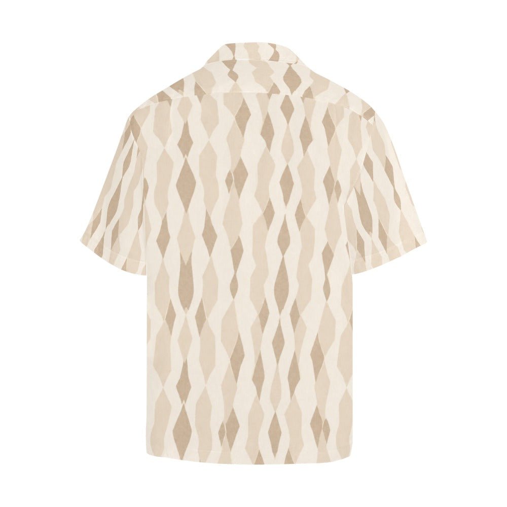 Beige diamond patterned men's short-sleeve designer shirt with notch lapel and relaxed boxy fit — additional view 7
