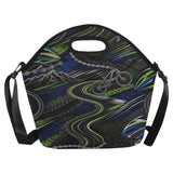 Black neoprene lunch bag with shoulder strap, top handle and cycling‑inspired design in large size — additional view 7